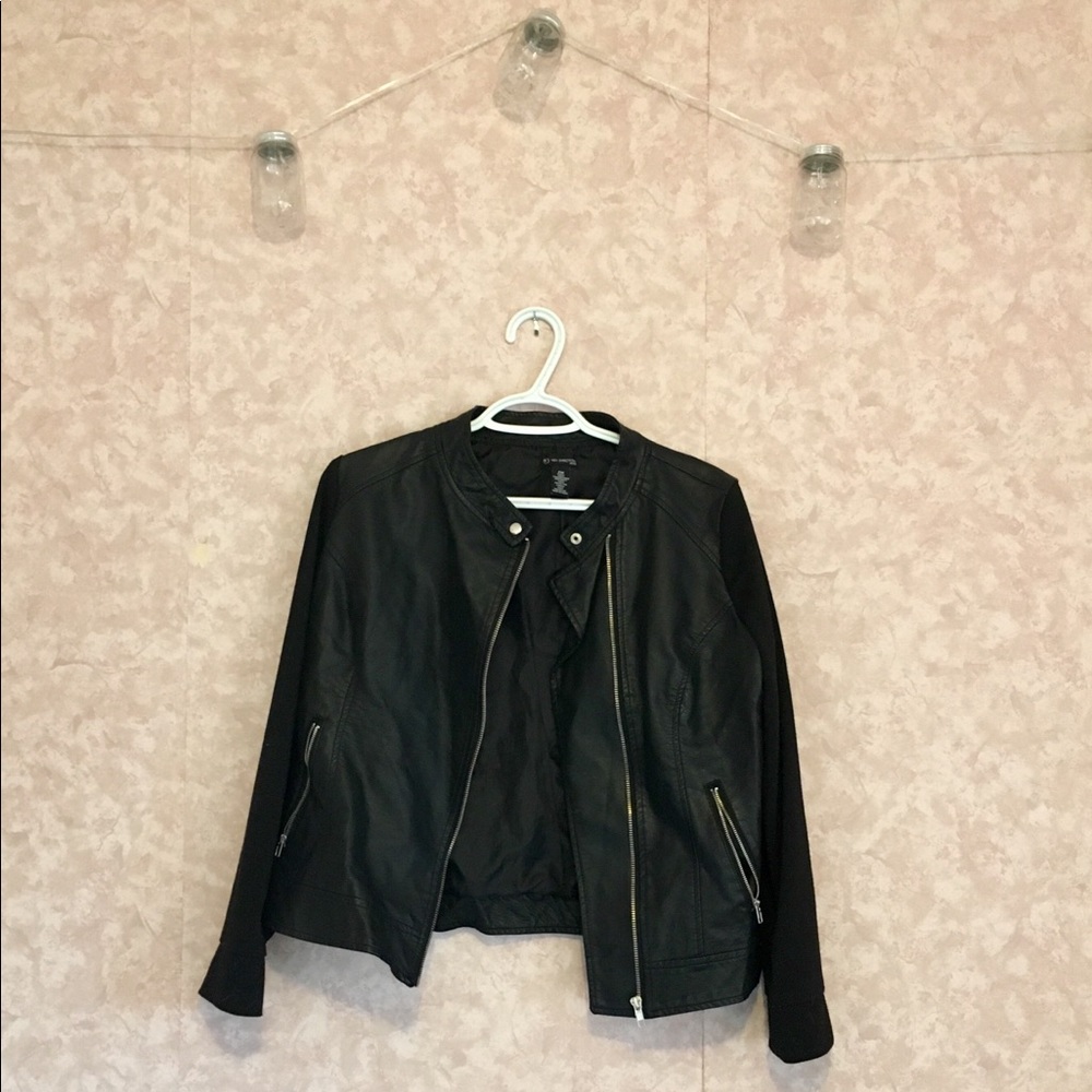 Faux Leather Moto Jacket with Assymetrical Zipper